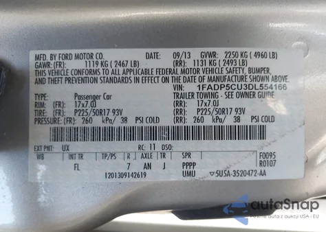 2013 Ford C-Max Energi Sel из США, поврежденный, VIN 1FADP5CU3DL554166